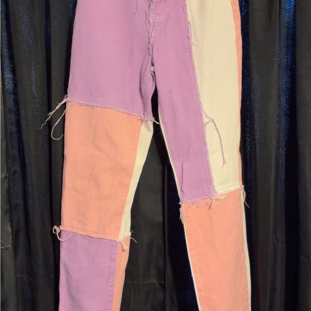 SHEIN High Rise Colorblock Jeans - Purple and Pink